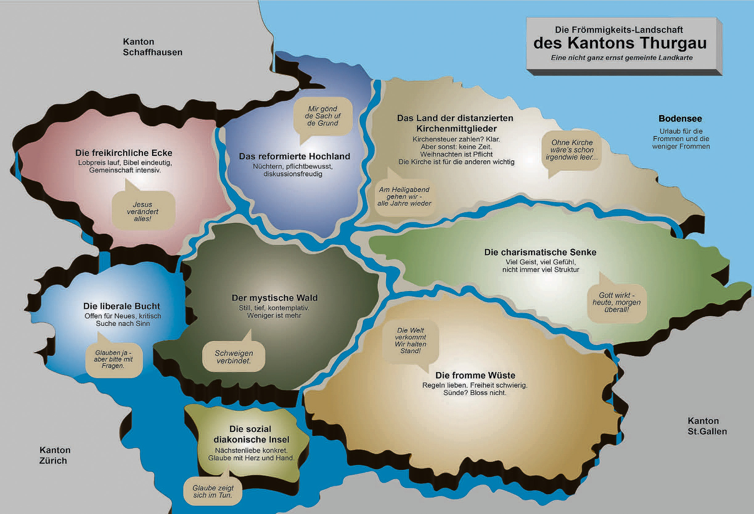 Als Gedankenanstoss gedacht – eine fiktive Thurgauer Landkarte der Frömmigkeitsstile. (Bild: zVg)